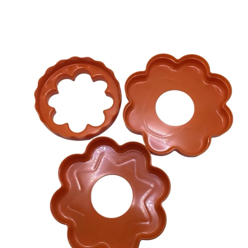 Vintage Tupperware Orange Nesting Cookie Cutters Set of 3 Flower Shapes